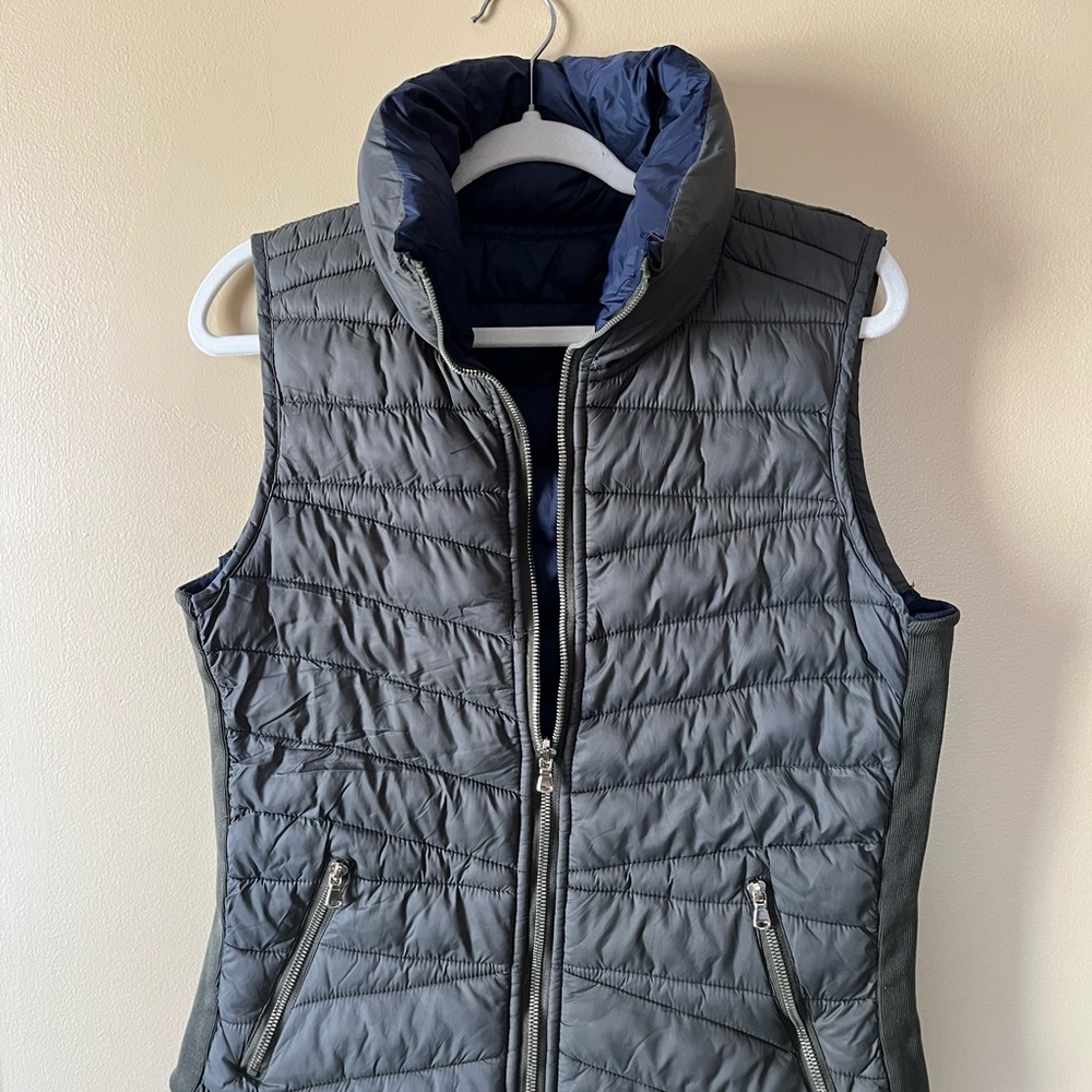 Quilted Reversible Vest in Olive green and Blue